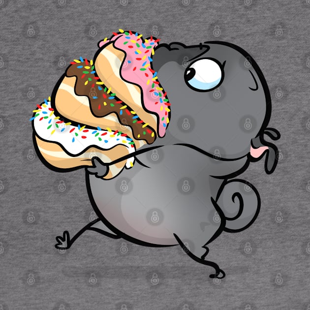 Donut Dash (black pug) by Inkpug